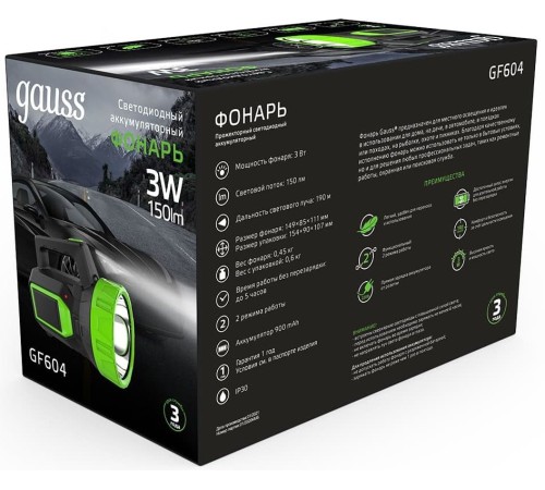 Прожектор Gauss GFL604 черный 3Вт лам.:светодиод. (GF604) Прожектор Gauss GFL604 черный 3Вт лам.:светодиод. (GF604)