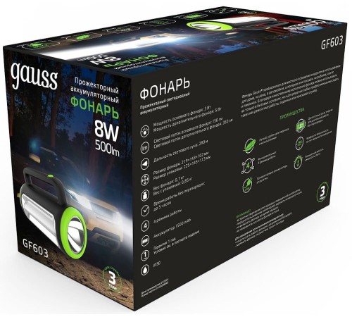 Прожектор Gauss GFL603 черный 8Вт лам.:светодиод. (GF603) Прожектор Gauss GFL603 черный 8Вт лам.:светодиод. (GF603)
