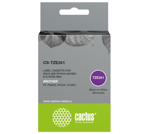 Картридж ленточный Cactus CS-TZE261 TZe-261 черный для Brother PT- P900W, P950W, 9700PC