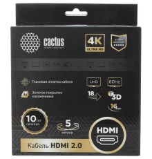Кабель аудио-видео Cactus CS-HDMI.2-5 HDMI (m)/HDMI (m) 5м. Позолоченные контакты черный