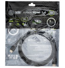 Кабель аудио-видео Cactus CS-HDMI.1.4-1.8 HDMI (m)/HDMI (m) 1.8м. Позолоченные контакты черный