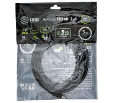 Кабель аудио-видео Cactus CS-HDMI.1.4-5 HDMI (m)/HDMI (m) 5м. Позолоченные контакты черный