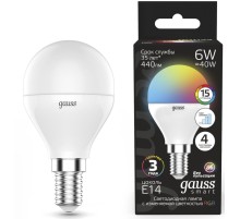 Лампа светодиодная Gauss 105101406 6Вт цок.:E14 шар 220B св.свеч.RGB (упак.:1шт)