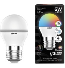 Лампа светодиодная Gauss 105102406 6Вт цок.:G45 шар 175B св.свеч.RGB (упак.:1шт)
