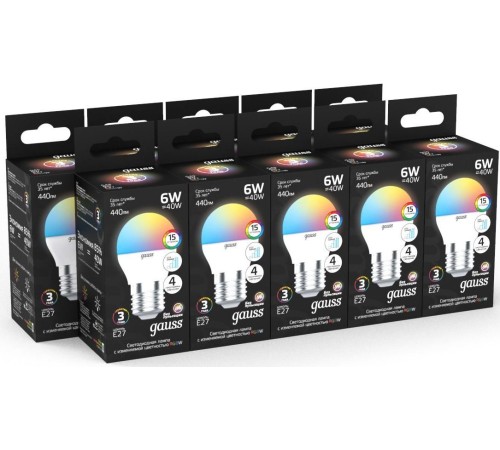 Лампа светодиодная Gauss 105102406 6Вт цок.:G45 шар 175B св.свеч.RGB (упак.:1шт)