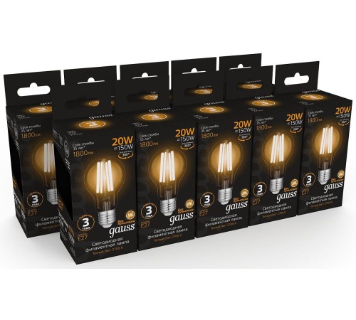 Лампа светодиодная Gauss Filament 102902120 20Вт цок.:E27 груша 220B 2700K св.свеч.бел.теп. (упак.:1шт)
