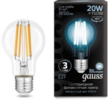 Лампа светодиодная Gauss Filament 102902220 20Вт цок.:E27 груша 220B 4100K св.свеч.бел.нейт. (упак.:1шт)