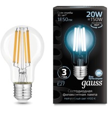 Лампа светодиодная Gauss Filament 102902220 20Вт цок.:E27 груша 220B 4100K св.свеч.бел.нейт. (упак.:1шт)
