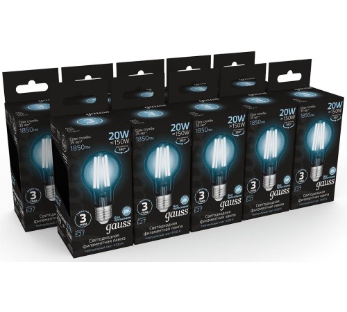 Лампа светодиодная Gauss Filament 102902220 20Вт цок.:E27 груша 220B 4100K св.свеч.бел.нейт. (упак.:1шт)
