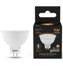 Лампа светодиодная Gauss 101505109 9Вт цок.:GU5.3 рефлек. 150B 3000K св.свеч.бел.теп. MR16 (упак.:1шт)