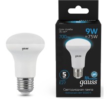 Лампа светодиодная Gauss 106002309 9Вт цок.:E27 рефлек. 150B 6500K св.свеч.бел.хол. R63 (упак.:1шт)