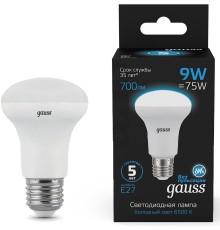 Лампа светодиодная Gauss 106002309 9Вт цок.:E27 рефлек. 150B 6500K св.свеч.бел.хол. R63 (упак.:1шт)