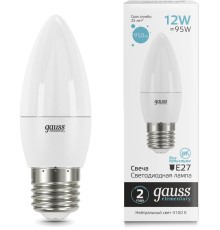 Лампа светодиодная Gauss Elementary 30222 12Вт цок.:E27 свеча 220B 4100K св.свеч.бел.нейт. (упак.:10шт)