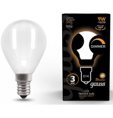 Лампа светодиодная Gauss Filament 105201109-D 9Вт цок.:E14 шар 220B 3000K св.свеч.бел.теп. (упак.:10шт)