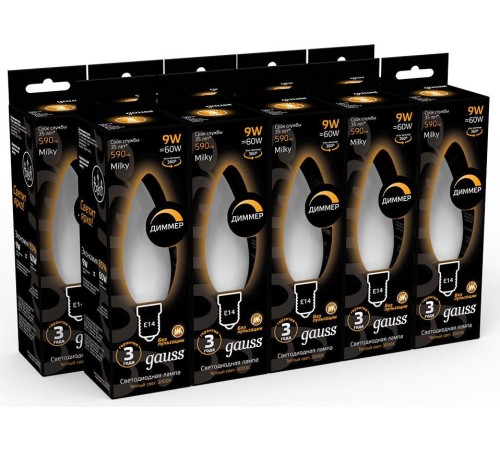 Лампа светодиодная Gauss Filament 103201109-D 9Вт цок.:E14 свеча 220B 3000K св.свеч.бел.теп. (упак.:10шт)