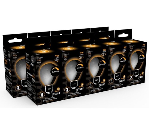 Лампа светодиодная Gauss Filament 105202109-D 9Вт цок.:E27 шар 220B 3000K св.свеч.бел.теп. (упак.:10шт) Лампа светодиодная Gauss Filament 105202109-D 9Вт цок.:E27 шар 220B 3000K св.свеч.бел.теп. (упак.:10шт)