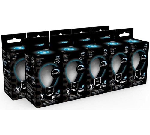 Лампа светодиодная Gauss Filament 105202209-D 9Вт цок.:E27 шар 220B 4100K св.свеч.бел.нейт. (упак.:10шт)