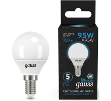 Лампа светодиодная Gauss 105101310 9.5Вт цок.:E14 шар 220B 6500K св.свеч.бел.хол. (упак.:10шт)