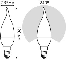 Лампа светодиодная Gauss 104101307 6.5Вт цок.:E14 свеча 220B 6500K св.свеч.бел.хол. (упак.:10шт)