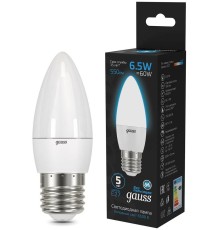Лампа светодиодная Gauss 103102307 6.5Вт цок.:E27 свеча 220B 6500K св.свеч.бел.хол. (упак.:10шт)