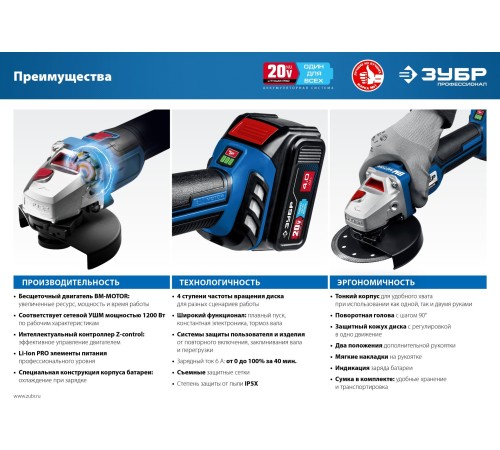 Углошлифовальная машина Зубр AB-125-41 1200Вт 10000об/мин рез.шпин.:M14 d=125мм