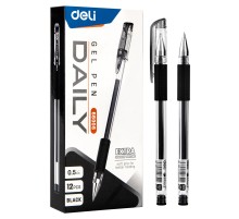 Ручка гелев. Deli Daily E6600SBlack прозрачный d=0.5мм черн. черн. резин. манжета