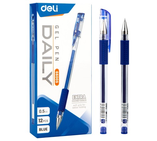 Ручка гелев. Deli Daily E6600SBlue прозрачный d=0.5мм син. черн. резин. манжета