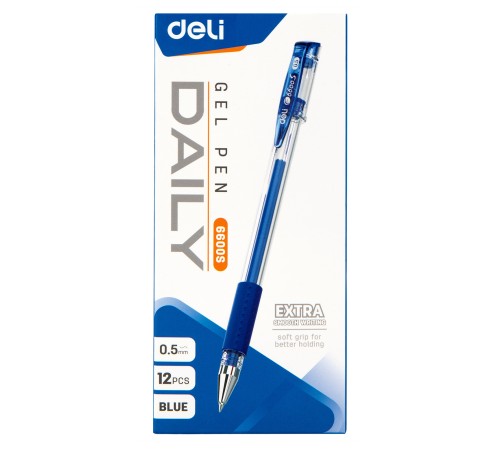 Ручка гелев. Deli Daily E6600SBlue прозрачный d=0.5мм син. черн. резин. манжета