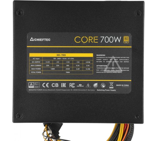 Chieftec CORE 700W, ATX 12V 2.3 PSU,W/12cm Fan,80 plus Gold, BBS-700S OEM