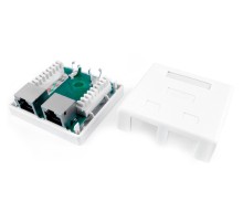 Hyperline SB1-2-8P8C-C6-SH-WH Розетка компьютерная RJ-45(8P8C), категория 6, экранированная, двойная, внешняя, Dual IDC