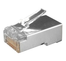 Hyperline Разъем RJ-45(8P8C) под витую пару, категория 6 (50 µ"/ 50 микродюймов), экранированный, универсальный (для одножильного и многожильного кабеля) (100 шт) Hyperline PLUG-8P8C-U-C6-SH-100