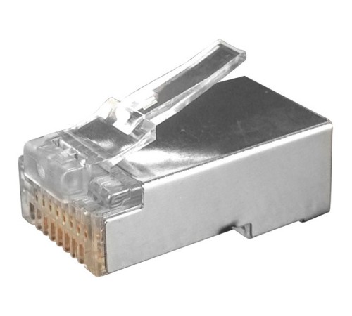 Hyperline Разъем RJ-45(8P8C) под витую пару, категория 6 (50 µ"/ 50 микродюймов), экранированный, универсальный (для одножильного и многожильного кабеля) (100 шт) Hyperline PLUG-8P8C-U-C6-SH-100
