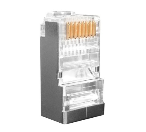 Hyperline Разъем RJ-45(8P8C) под витую пару, категория 6 (50 µ"/ 50 микродюймов), экранированный, универсальный (для одножильного и многожильного кабеля) (100 шт) Hyperline PLUG-8P8C-U-C6-SH-100