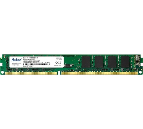 Память DDR3 8Gb 1600MHz Netac NTBSD3P16SP-08 Basic RTL PC3-12800 CL11 DIMM 240-pin 1.5В