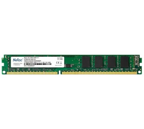 Память DDR3 4Gb 1600MHz Netac NTBSD3P16SP-04 Basic RTL PC3-12800 CL11 DIMM 240-pin 1.5В