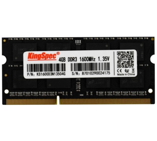 Память DDR3 4Gb 1600MHz Kingspec KS1600D3N13504G RTL PC3-12800 CL11 SO-DIMM 204-pin 1.35В
