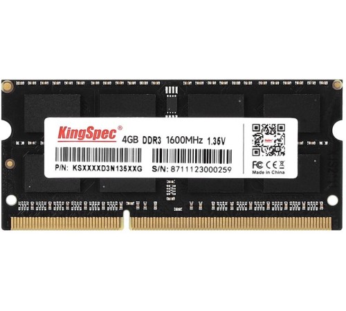 Память DDR3 4Gb 1600MHz Kingspec KS1600D3N13504G RTL PC3-12800 CL11 SO-DIMM 204-pin 1.35В