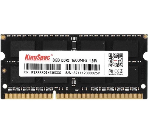 Память DDR3 8Gb 1600MHz Kingspec KS1600D3N13508G RTL PC3-12800 CL11 SO-DIMM 204-pin 1.35В