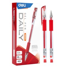 Ручка гелев. Deli Daily E6600SRed прозрачный d=0.5мм красн. черн. резин. манжета