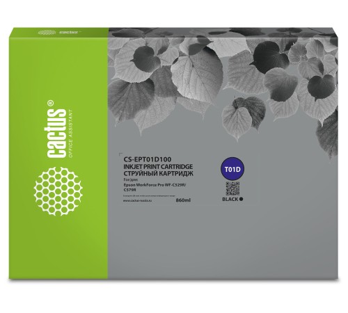 Картридж струйный Cactus CS-EPT01D100 T01D черный (860мл) для Epson WorkForce Pro WF-C529R/C529RDTW/C529RDTW EPP