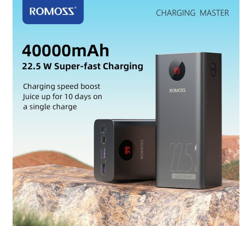 Мобильный аккумулятор Romoss PEA40PF 40000mAh QC3.0 22.5W 5A 2xUSB-A/USB-C черный (6973693499151)