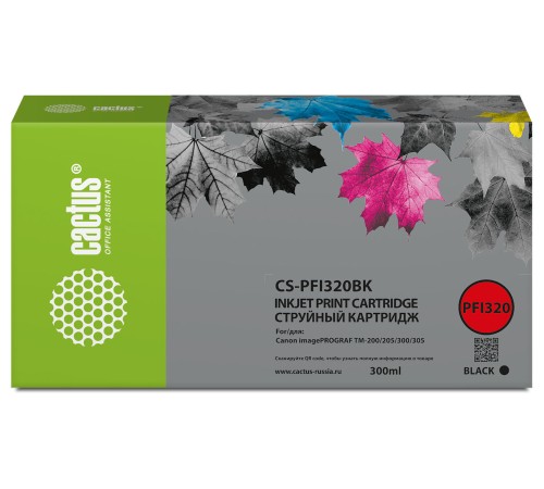 Картридж струйный Cactus CS-PFI320BK черный (300мл) для Canon imagePROGRAF TM-200/TM-200 MFP L24ei/TM-205/TM-300