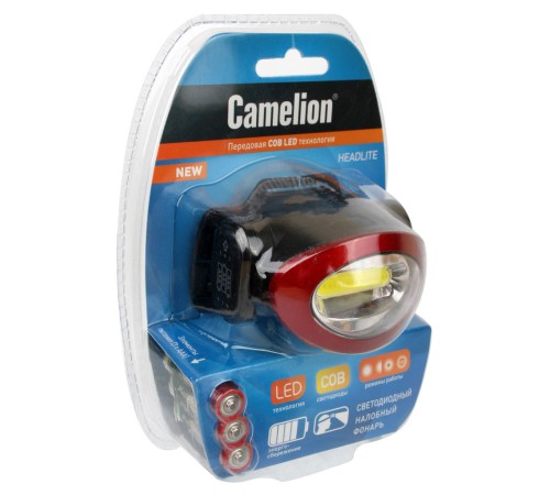Фонарь налобный Camelion LED5382 черный/красный 3Вт лам.:светодиод. AAAx3 (13366)