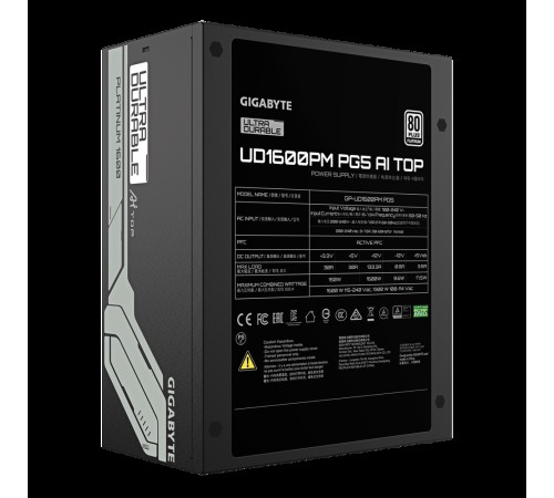 Блок питания ПК Gigabyte UD1600PM PG5 AI TOP 1600W, 80Plus, Platinum, Полностью модульный, PCIe Gen 5.0, ATX 3.1 compatible