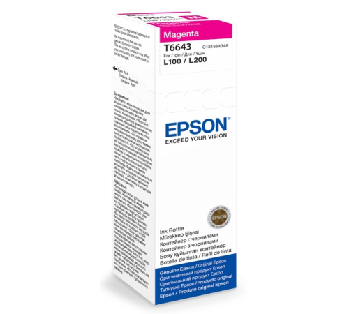 Картридж струйный Epson T6643 C13T66434A пурпурный (7500стр.) (70мл) для Epson L100