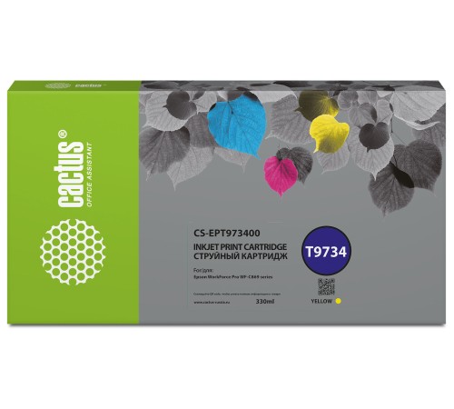Картридж струйный Cactus CS-EPT973400 T9734 желтый (330мл) для Epson WorkForce WF-C869RD3TWFC/WF-C869RDTWF