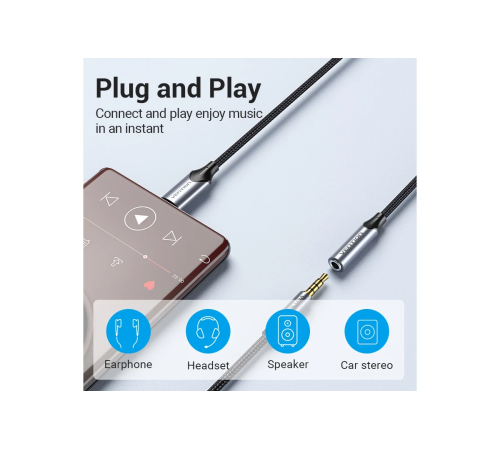 Переходник Vention USB-C M/ Jack 3.5 mm F DAC - 0,1м Серый Vention BGMHA