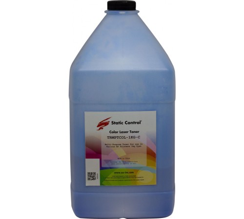 Тонер Static Control TRMPTCOL-1KG-C голубой флакон 1000гр. для принтера HP CLJCP1515/ Canon MF8330