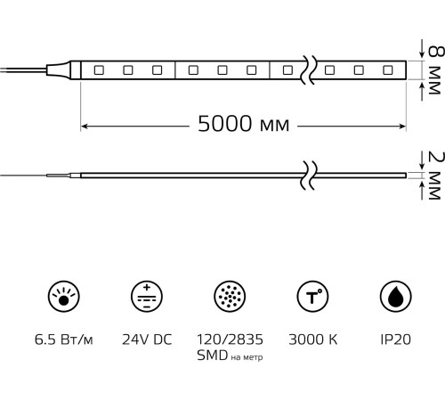 Лента светодиод. Gauss SMD 5м (312000165)