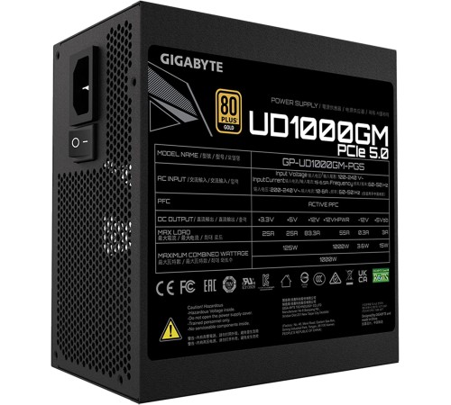 Блок питания Gigabyte ATX 1000W GP-UD1000GM PG5 80+ gold (24+4+4pin) APFC 120mm fan 8xSATA Cab Manag RTL